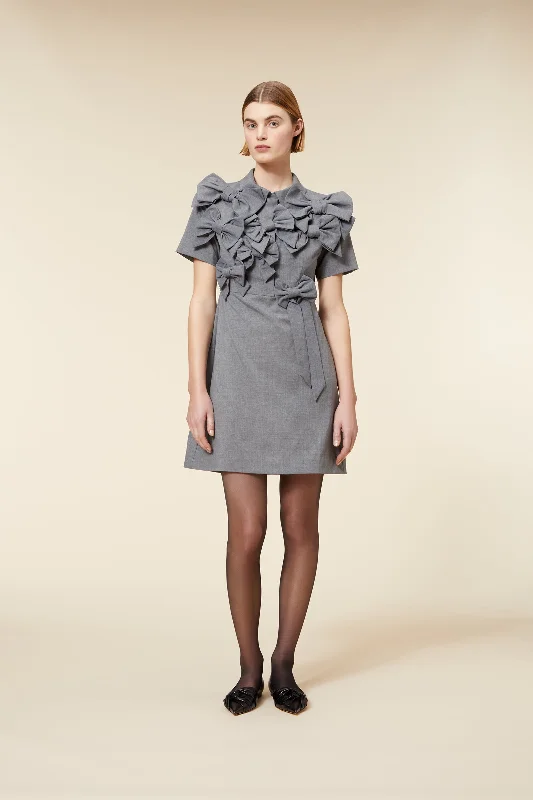 unique women’s dresses for special events -BOW BOUQUET WOOL POLO DRESS