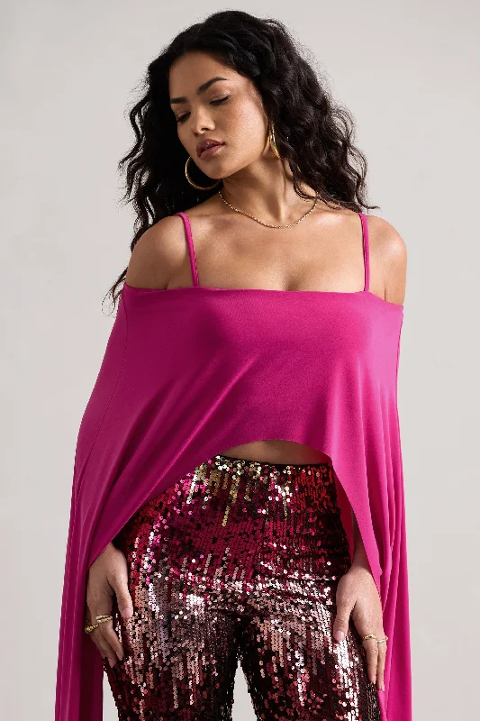 versatile women’s dresses for all occasions -Floyd | Dark Pink Bardot Cape Sleeve Crop Top