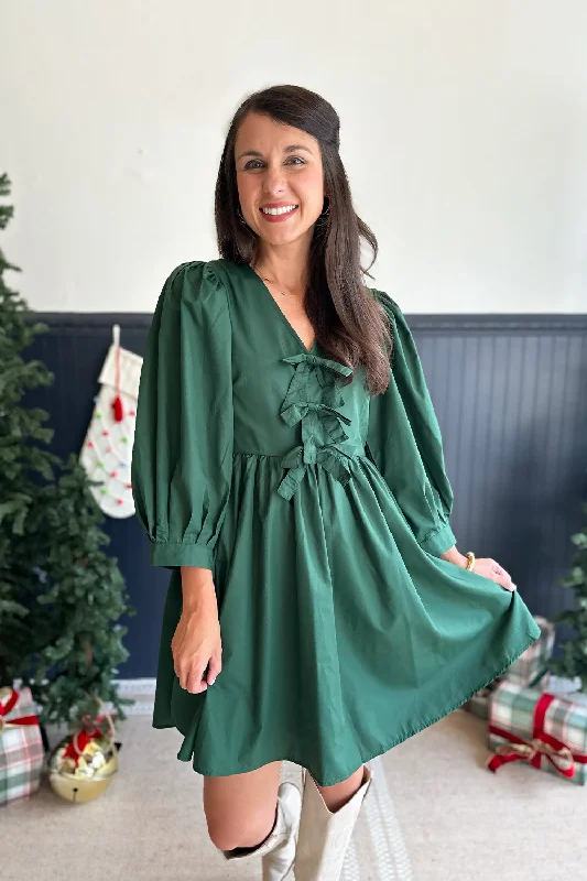 best women’s clothing brands for fall -Green Bow Front LS Dress