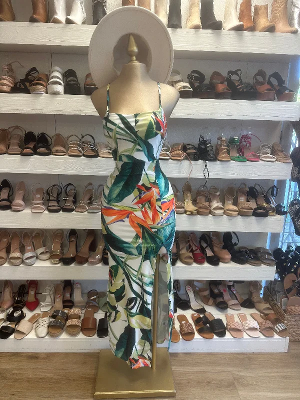 unique women’s dresses for special events -Tropical Print Slit Dress