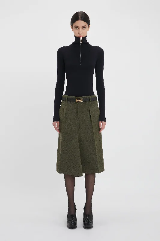 trendy summer clothing for women -Exclusive Asymmetric Tailored Skirt In Dark Fern Check