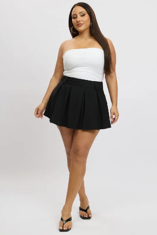 best women’s tops for casual outfits -Black Pleated Mini Tennis Skirt