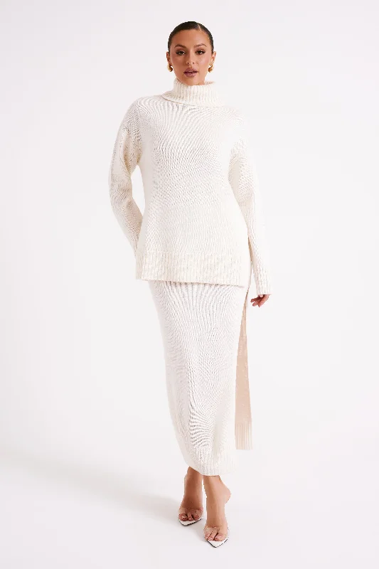 cozy women’s sweaters for cool weather -Brittany Knit Midi Skirt - Ivory