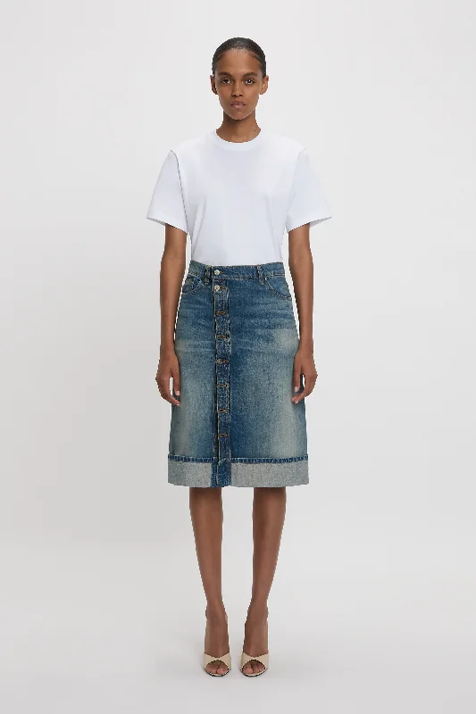 stylish women’s casual wear for 2025 -Placket Detail Denim Skirt In Heavy Vintage Indigo Wash